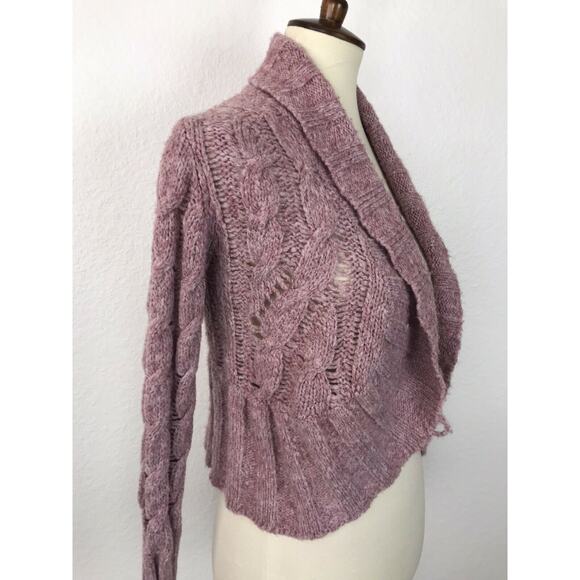 Free People Open Front Mixed Weave Cardigan Sweater Purple FLAW - Picture 5 of 10